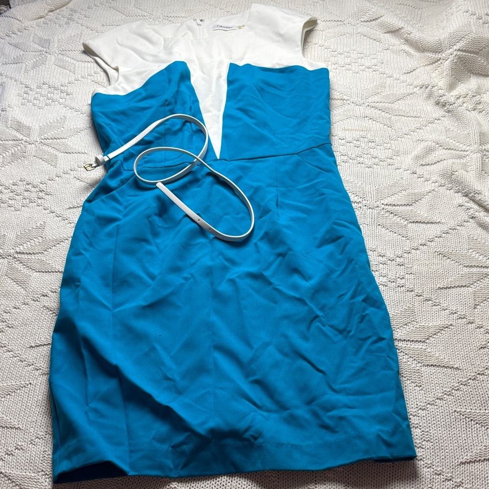 Calvin Klein Bright Blue and White Dress